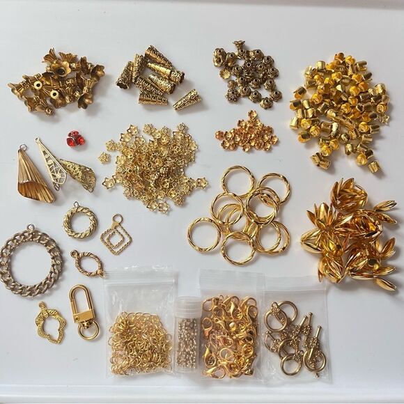 Gold Metal Jewelry Making Supplies Lot - Picture 1 of 8